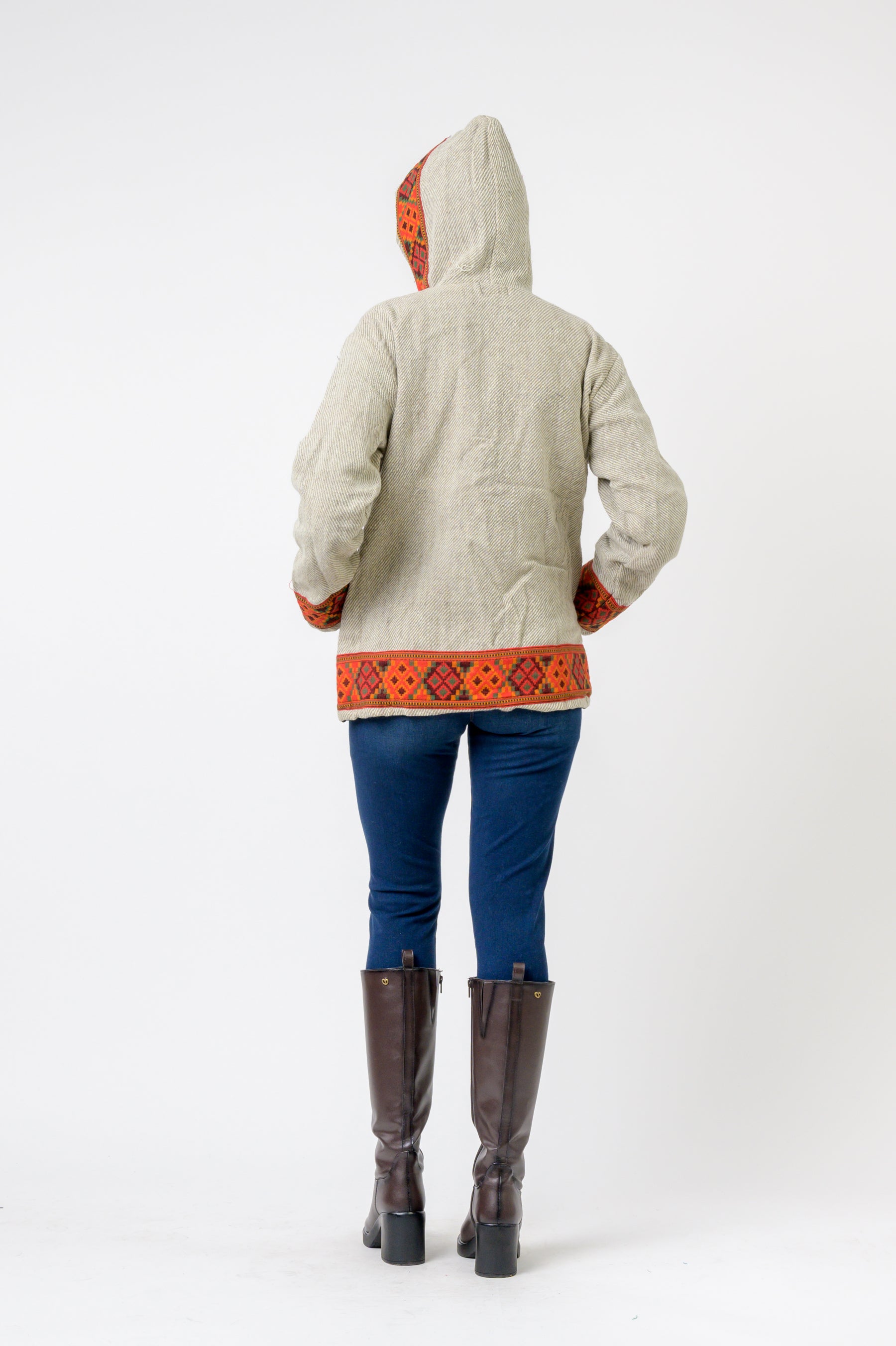 Solid Jacket With Patterned Hem