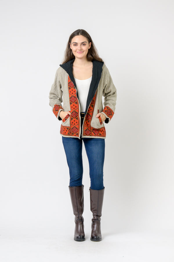 Solid Jacket With Patterned Hem - Assorted