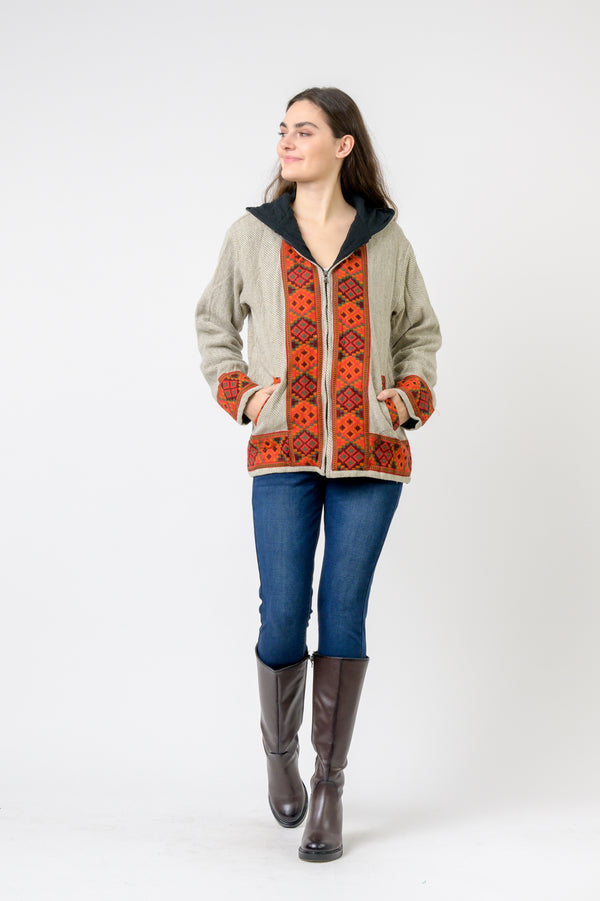 Solid Jacket With Patterned Hem