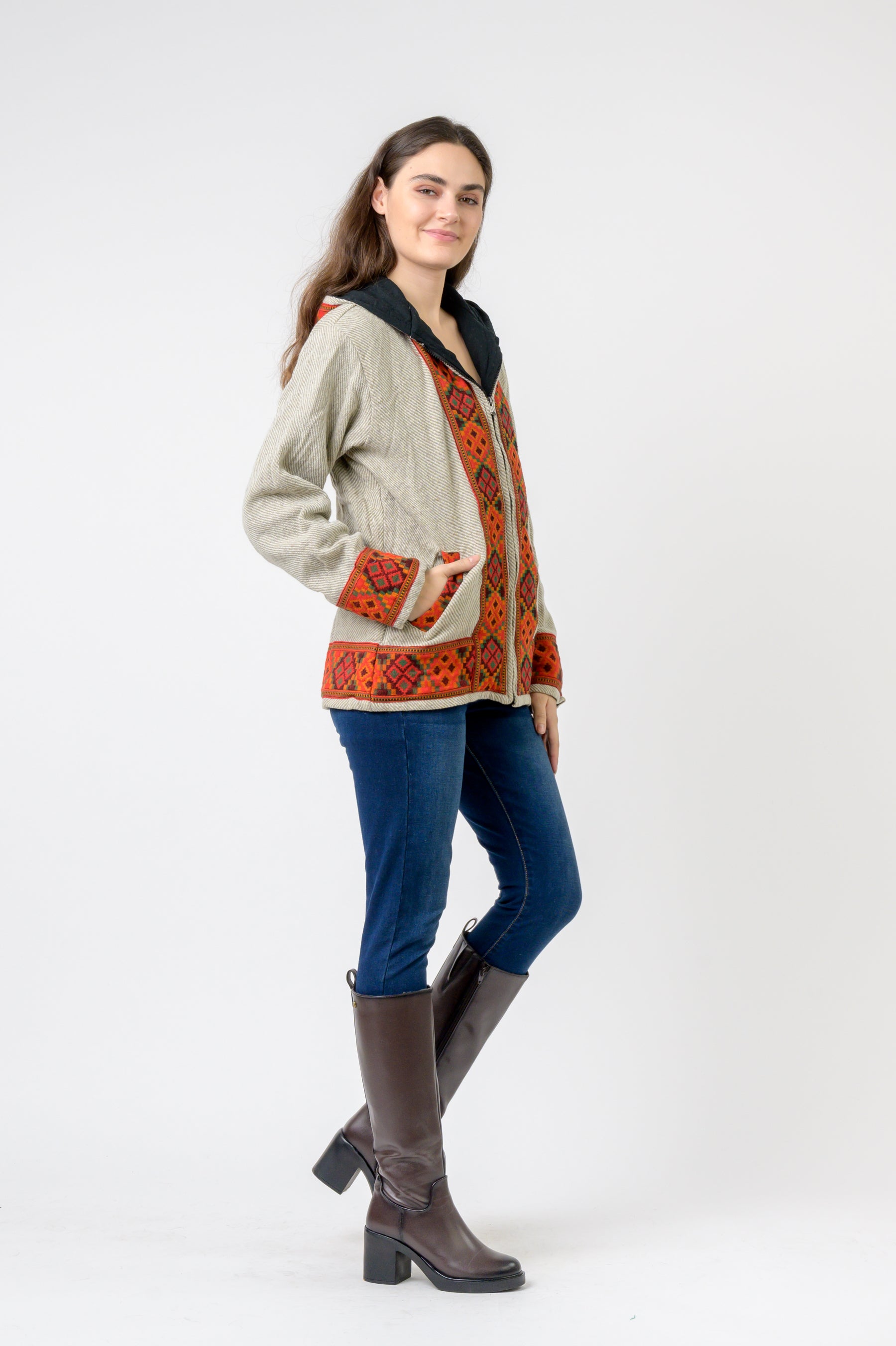 Solid Jacket With Patterned Hem