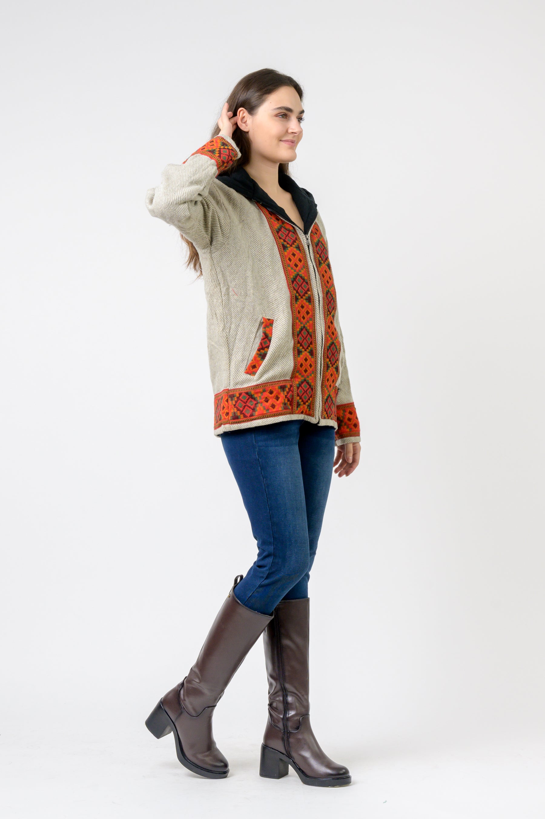 Solid Jacket With Patterned Hem