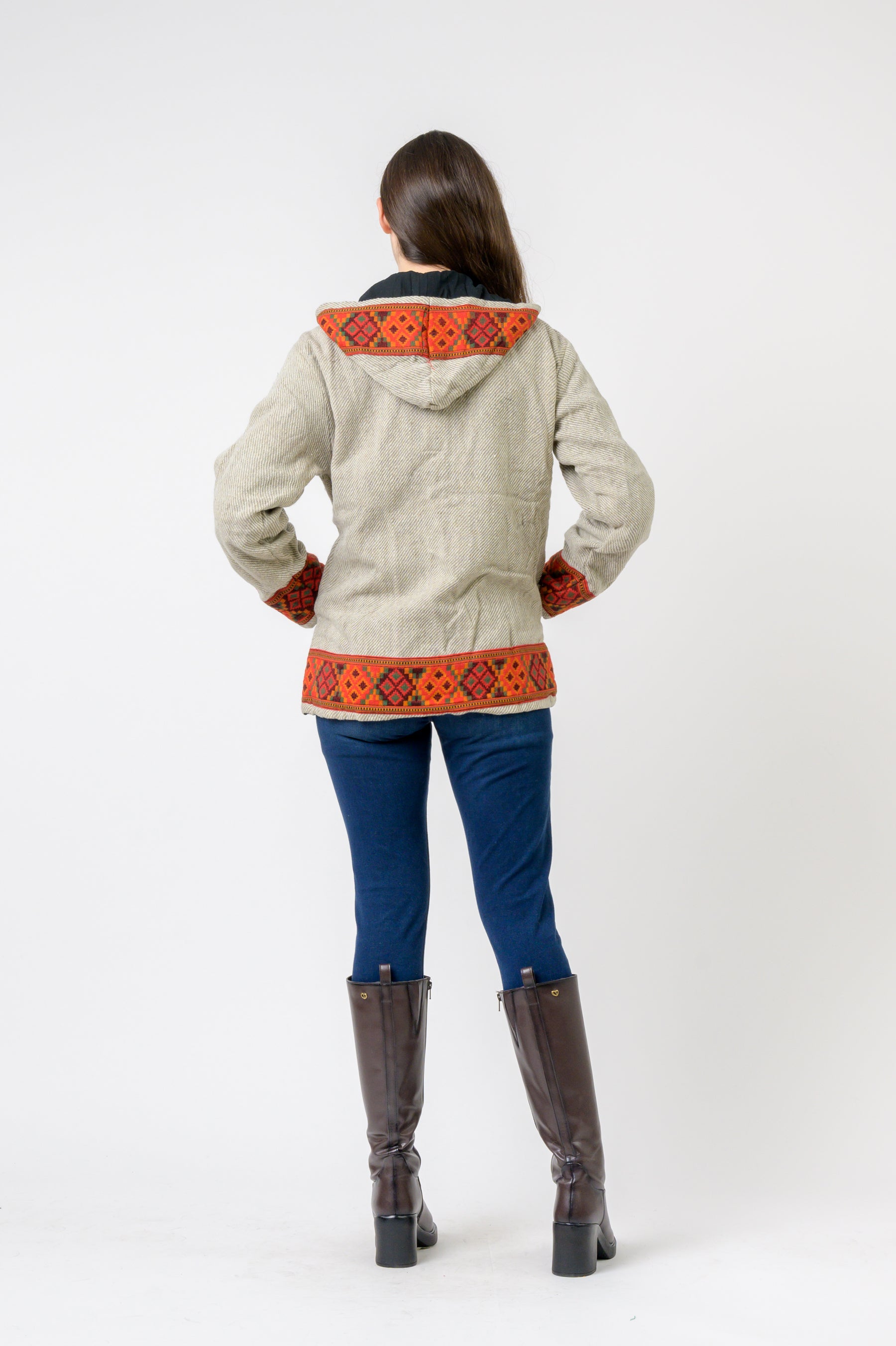 Solid Jacket With Patterned Hem