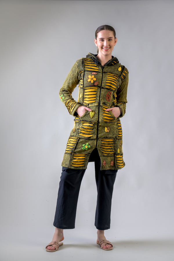 Cotton Long Flower Jacket - Yellow