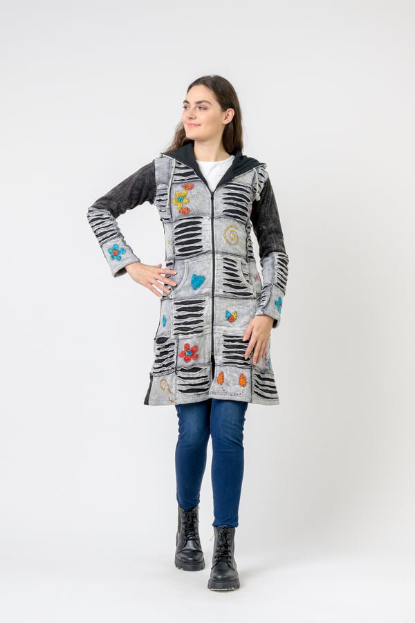 Cotton Long Flower Jacket - White