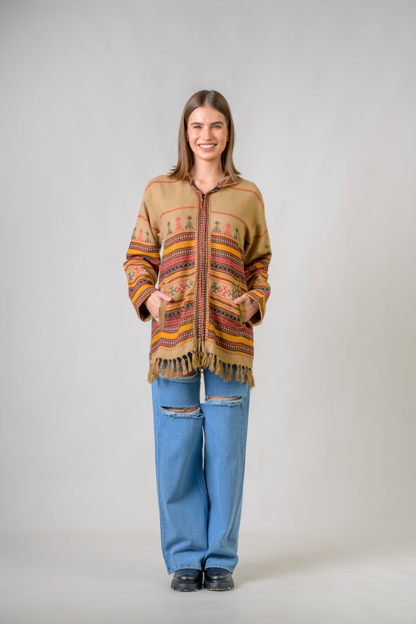 Pattern Zippered Jacket - Beige