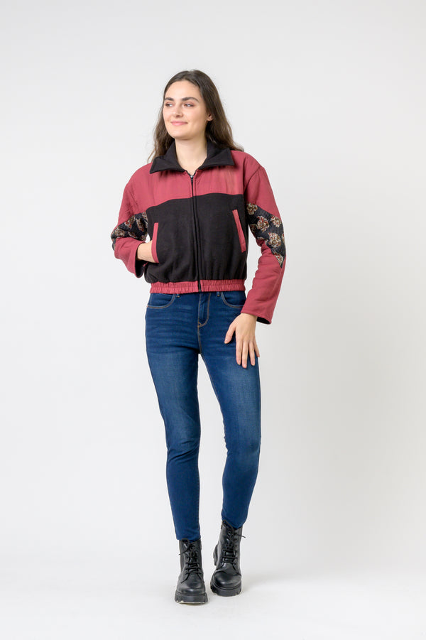 Floral Fleecy Jacket - Black