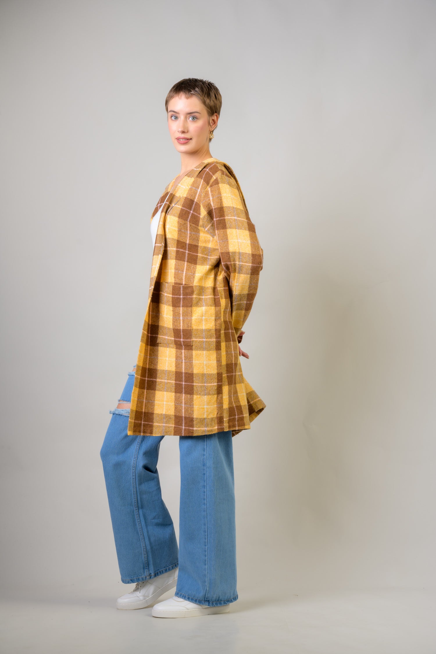 Heather Hoodie Shrug Coat - Mustard