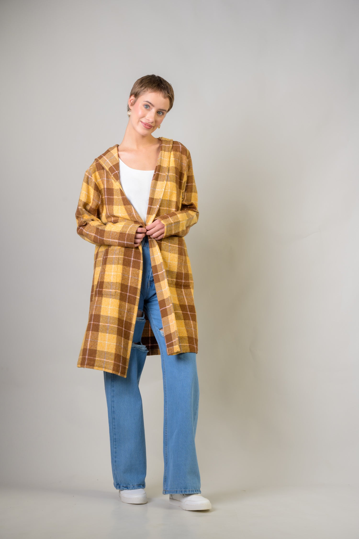Heather Hoodie Shrug Coat - Mustard