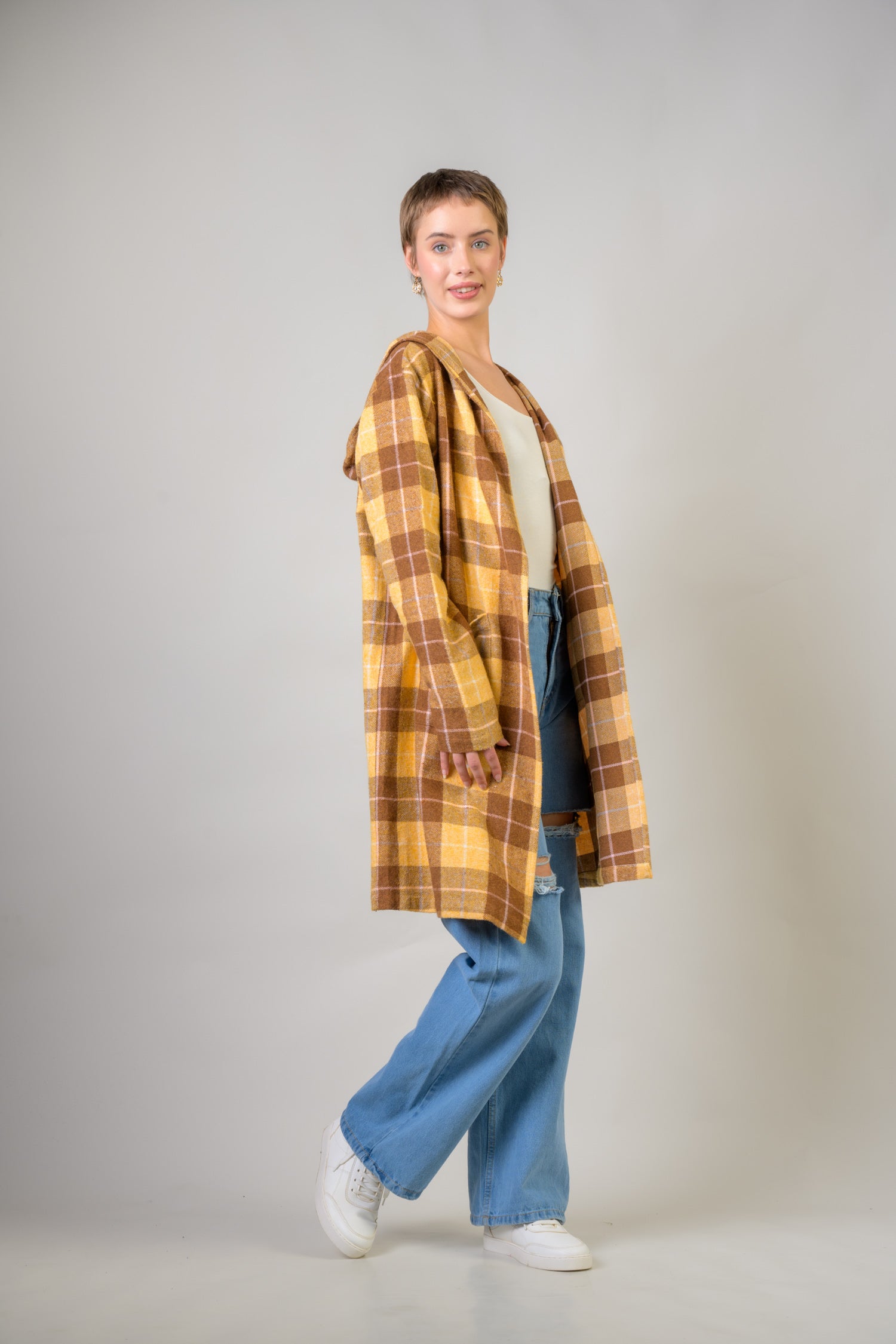 Heather Hoodie Shrug Coat - Mustard