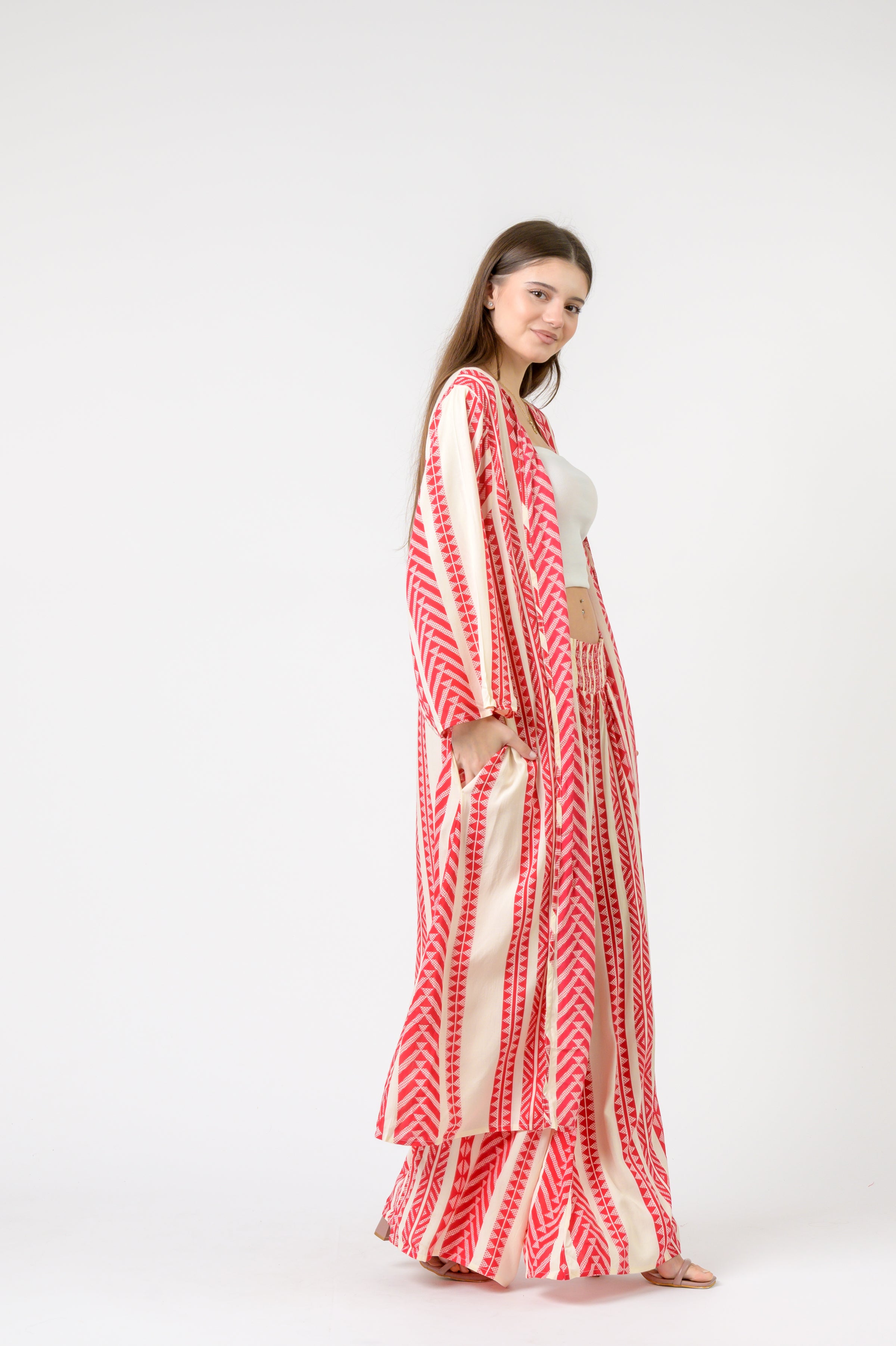 Print Long Jacket - Red