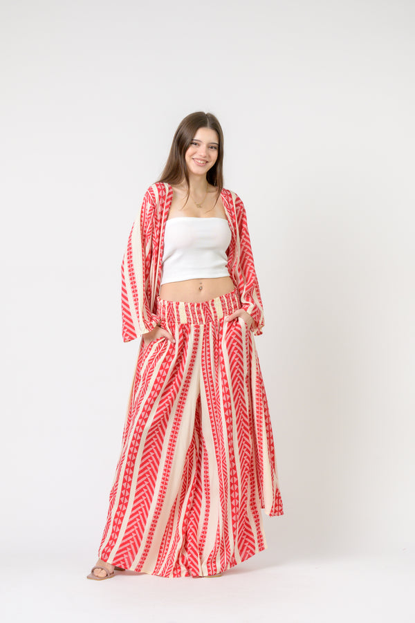 Print Long Jacket - Red