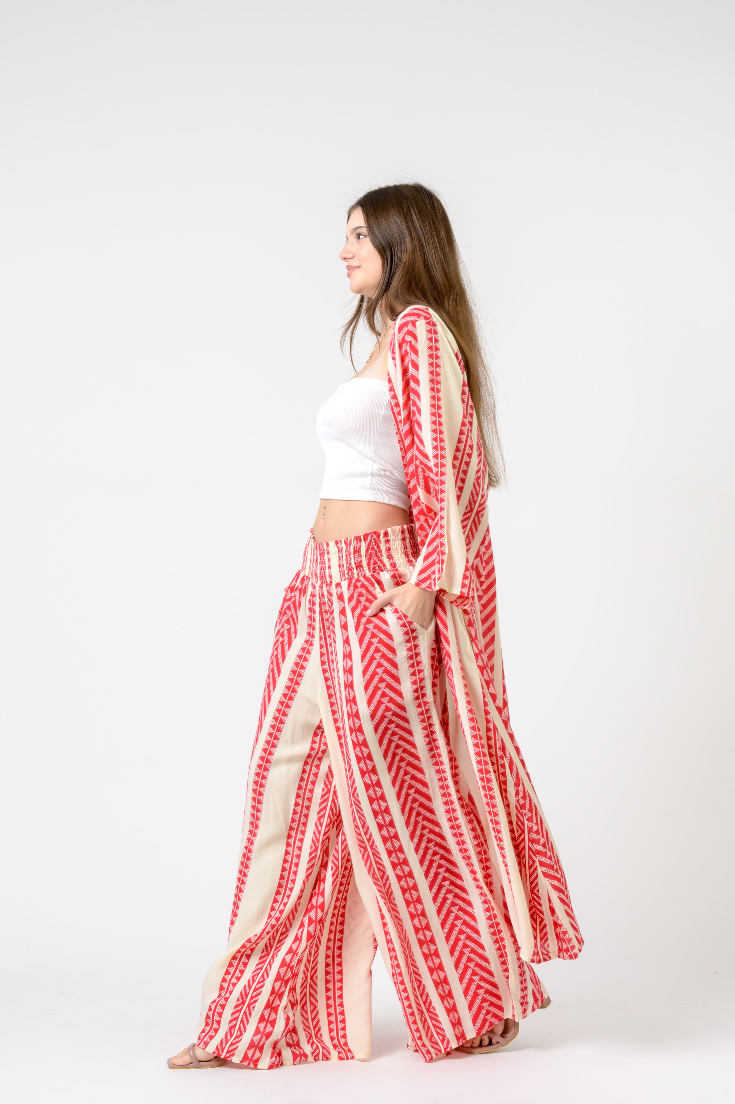 Print Long Jacket - Red