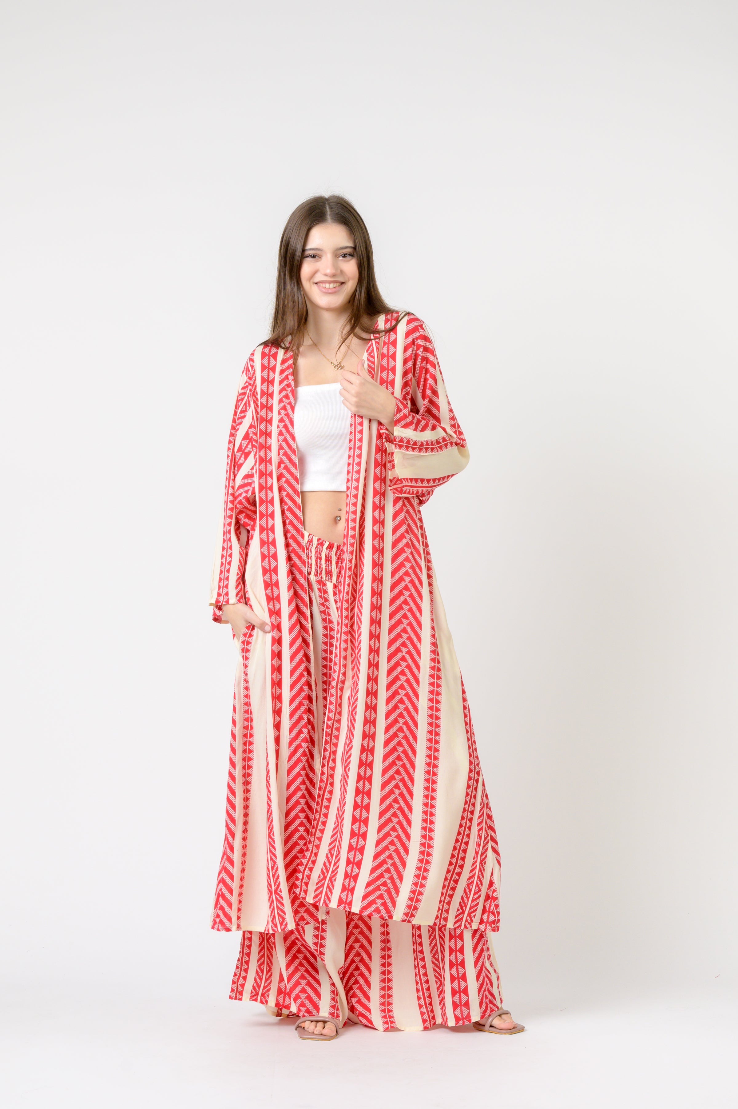 Print Long Jacket - Red