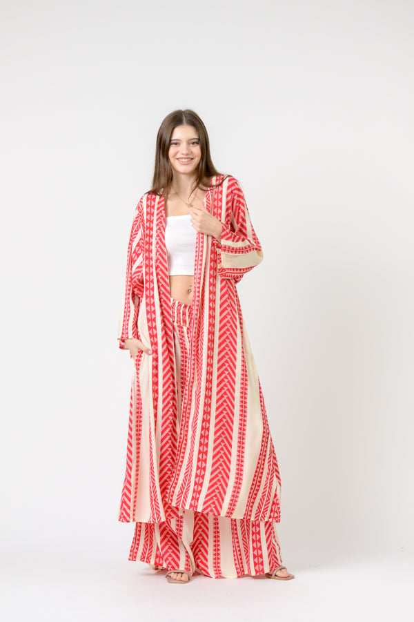 Print Long Jacket - Red