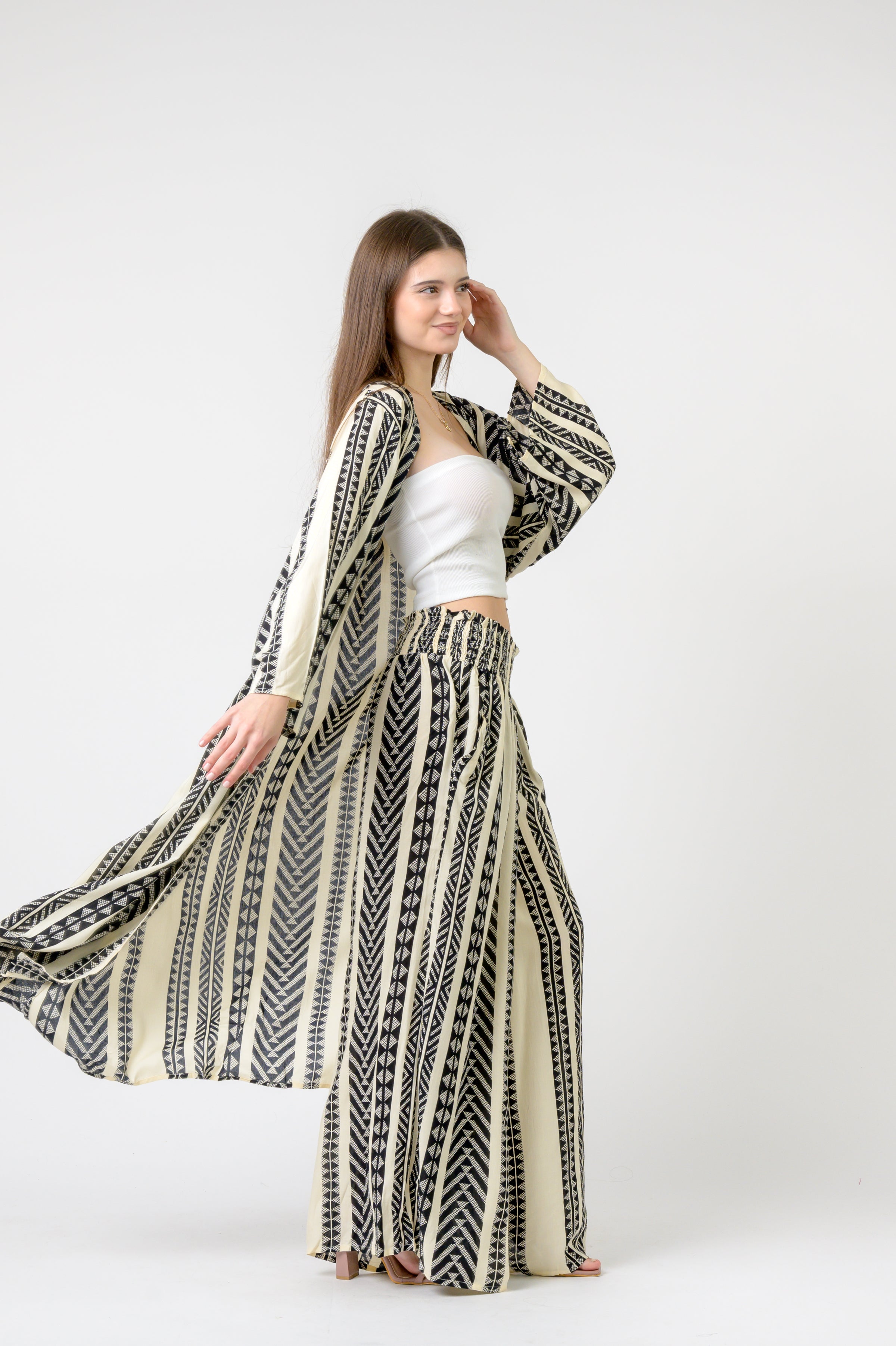Print Long Jacket - Black