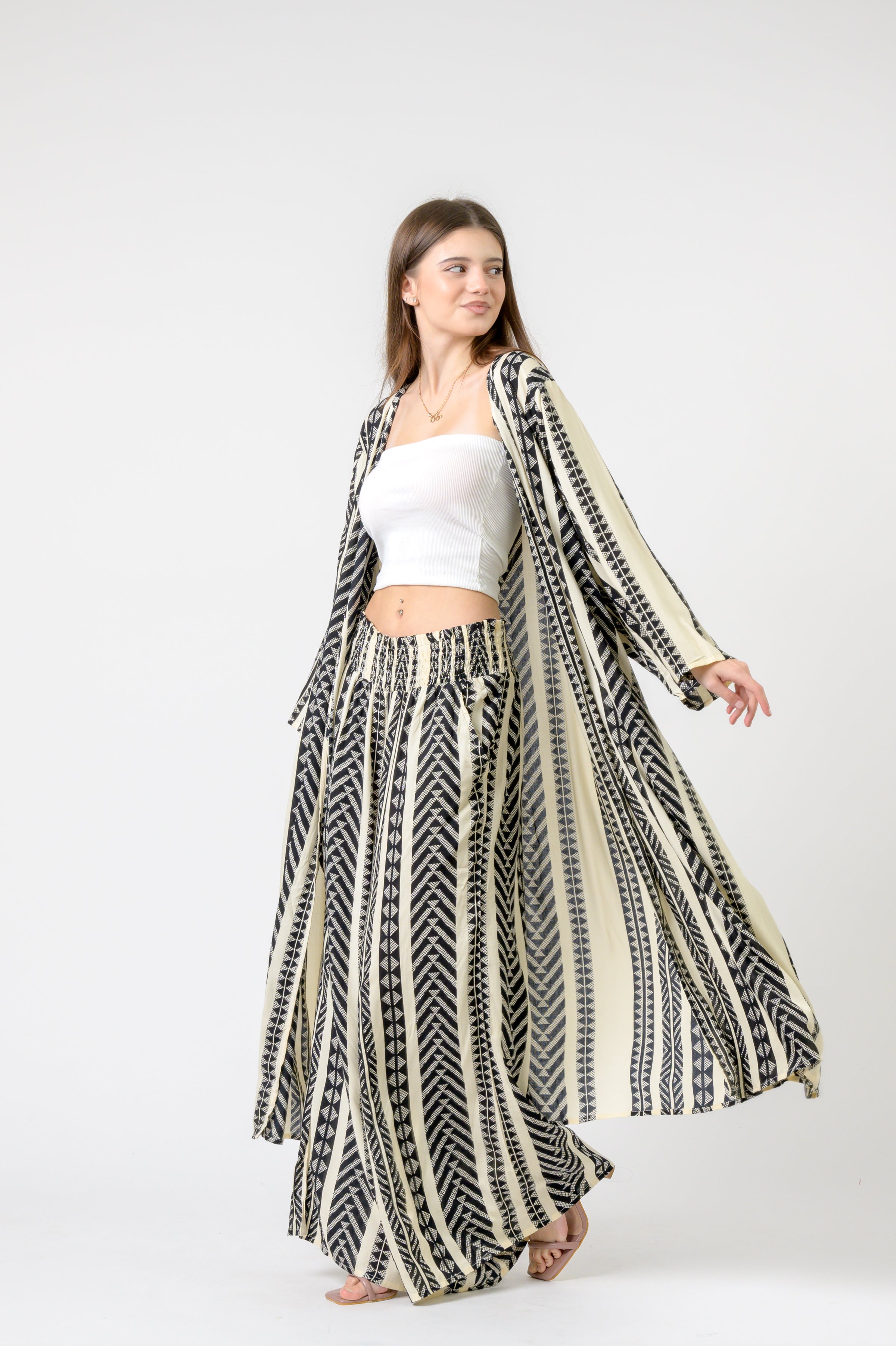 Print Long Jacket - Black