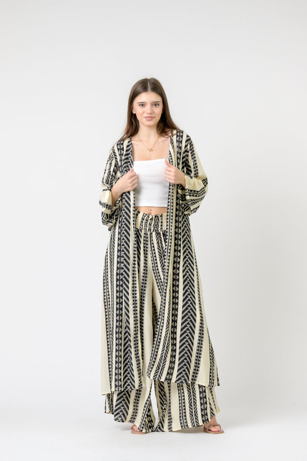 Print Long Jacket - Black