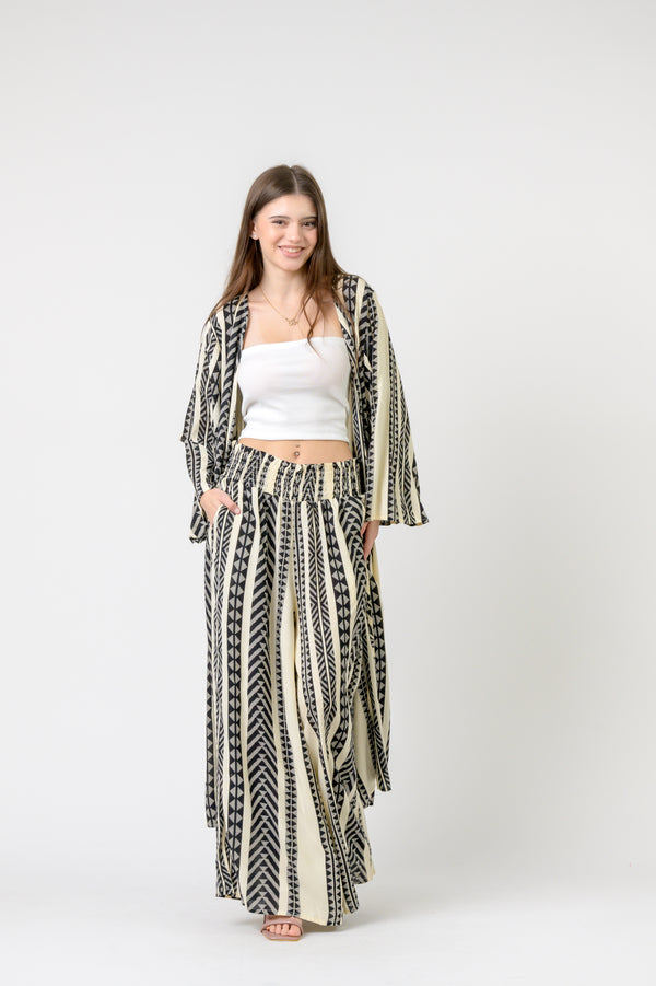 Print Long Jacket - Black