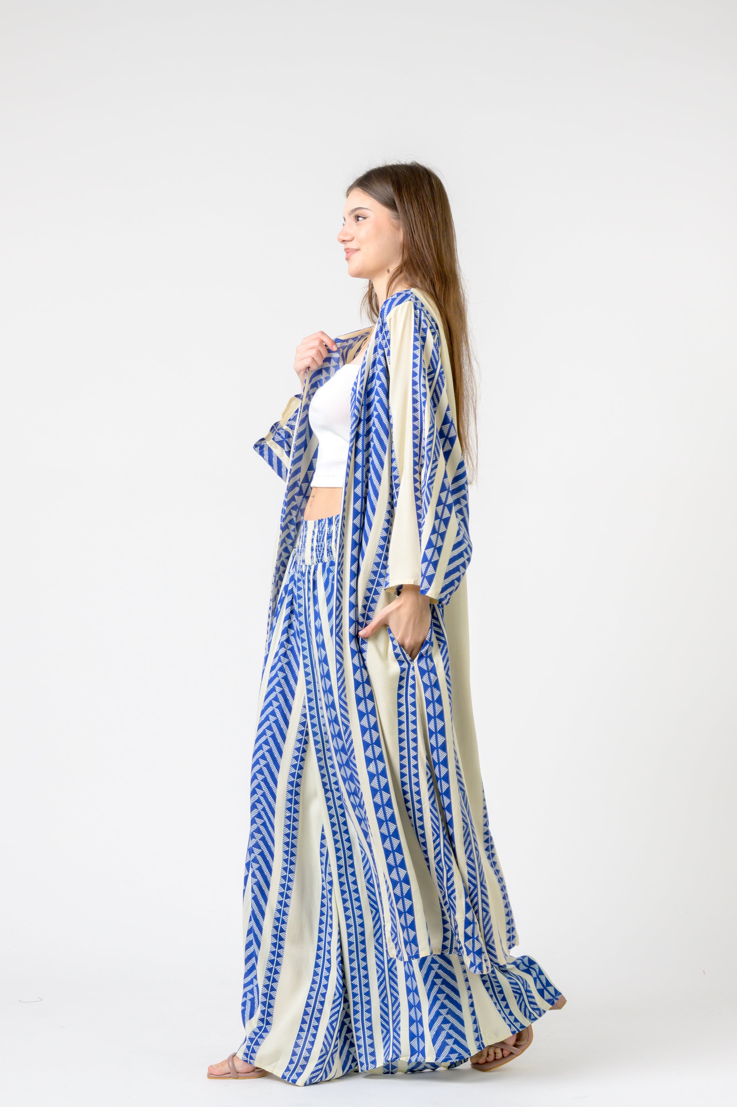 Print Long Jacket - Blue
