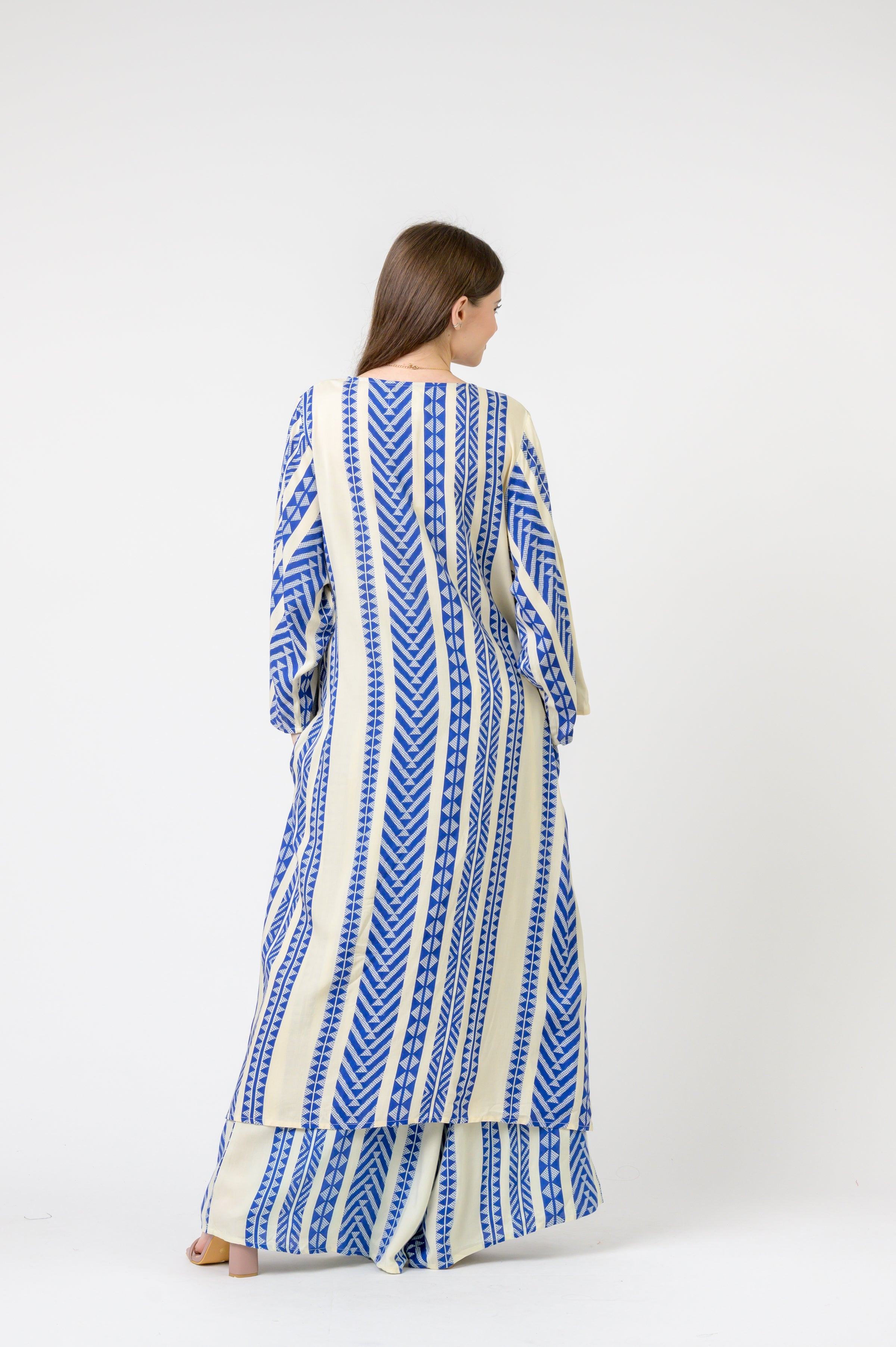 Print Long Jacket - Blue