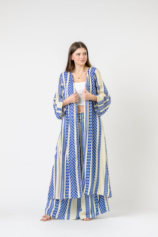 Print Long Jacket - Blue