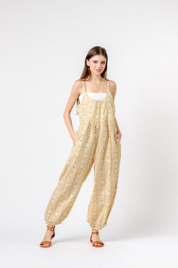 Eva Jumpsuit Flower Print - Mustard