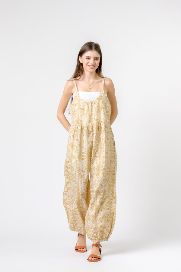 Eva Jumpsuit Flower Print - Mustard