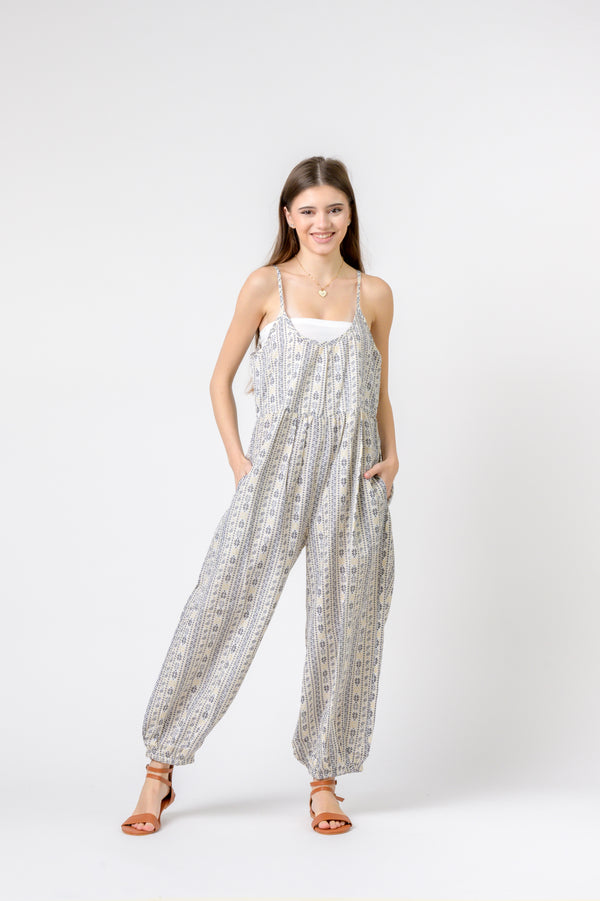 Eva Jumpsuit Flower Print - Grey