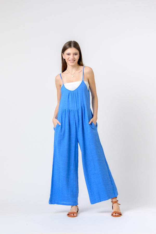 Eva Wide Leg Jumpsuit - Denim Blue