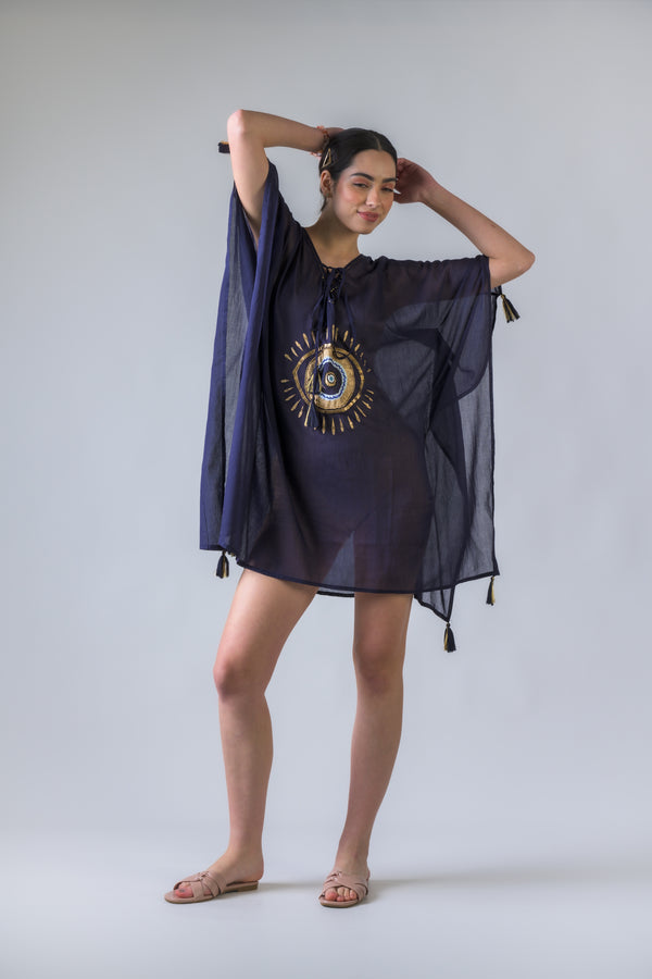 Evil Eye Brief Kaftan - Navy Blue