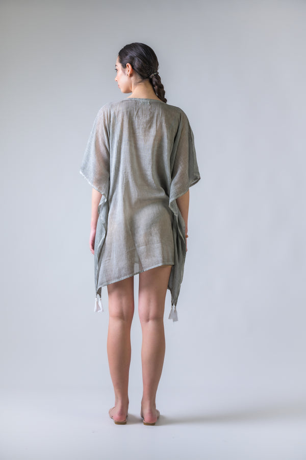 Laurels Embroidered Short Kaftan - Grey