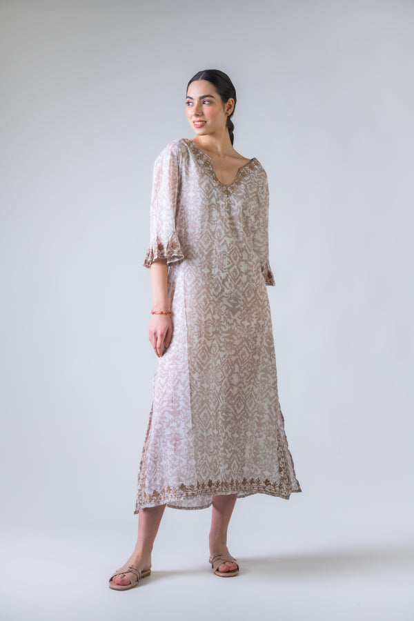 Simple Print Kaftan - Beige