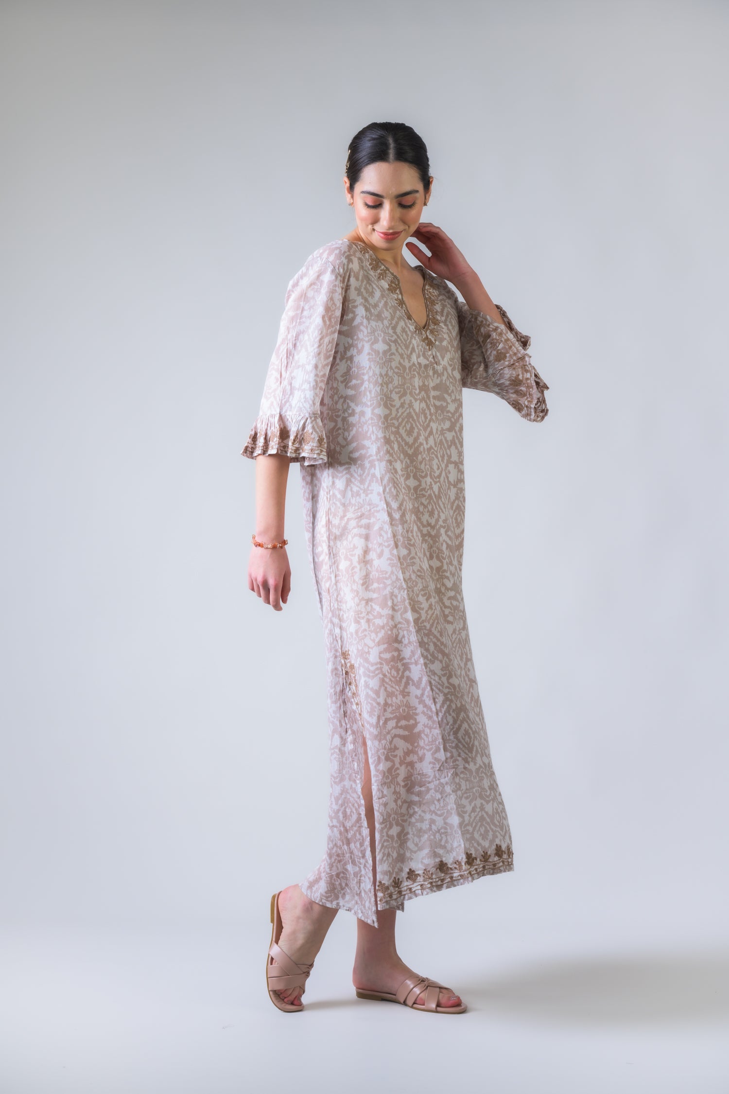 Simple Print Kaftan - Beige