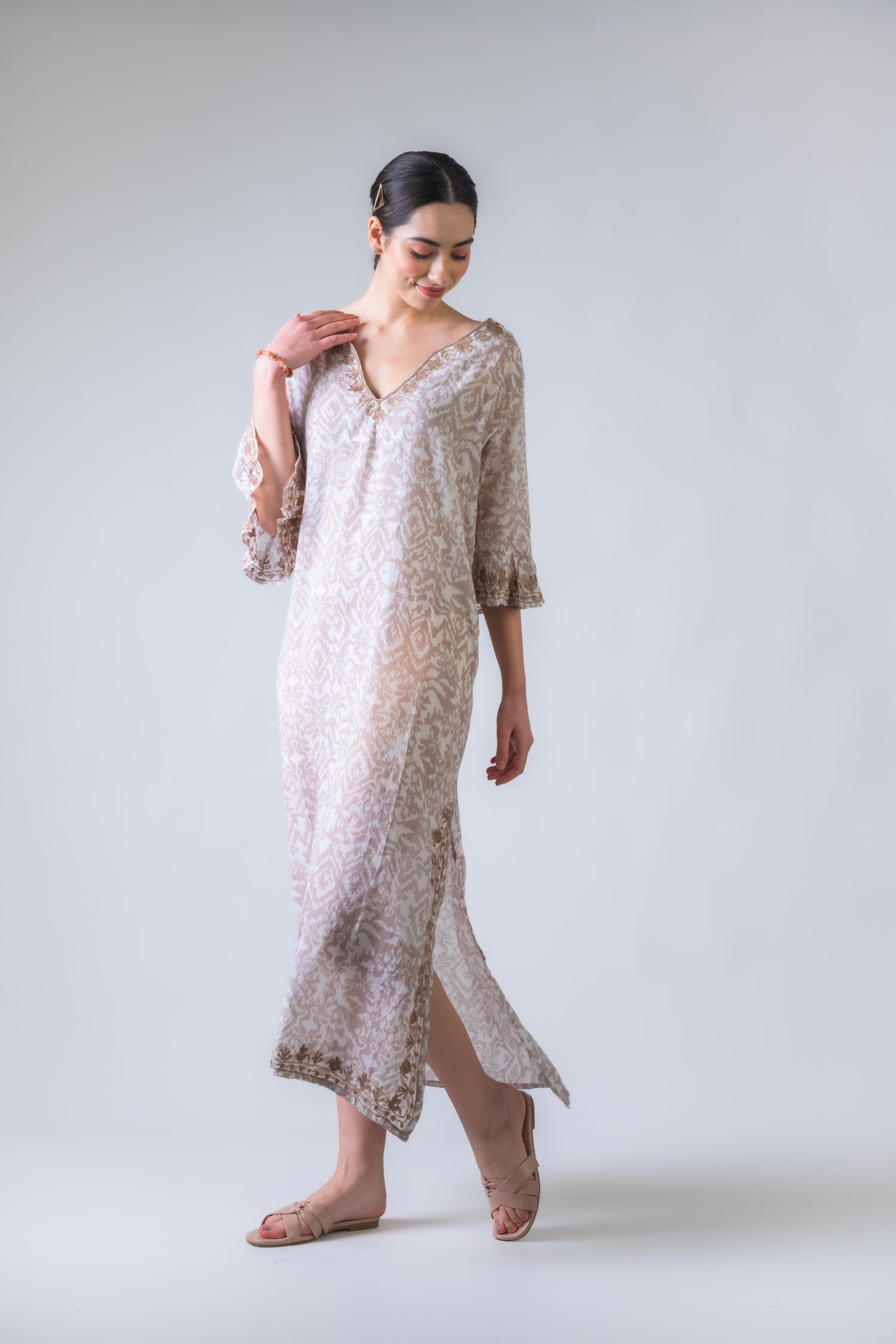 Simple Print Kaftan - Beige
