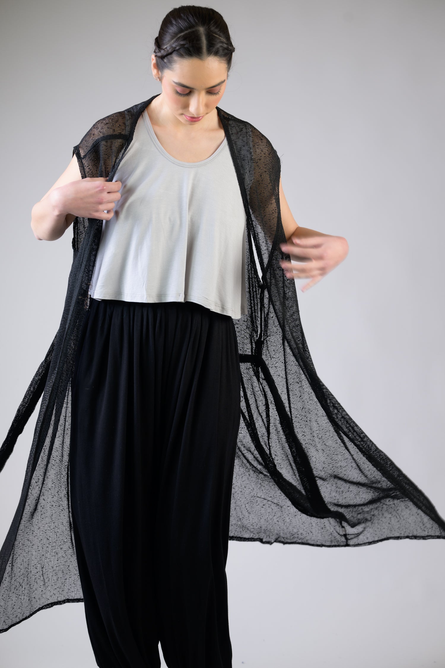 Light Net Kimono - Black
