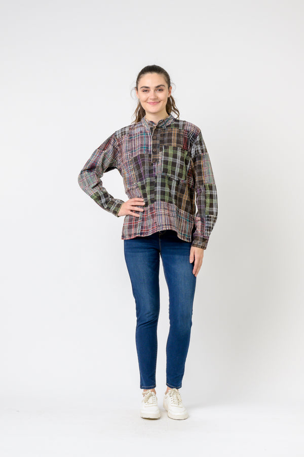 Patterned Cotton Long Sleeve Top - Multicolor