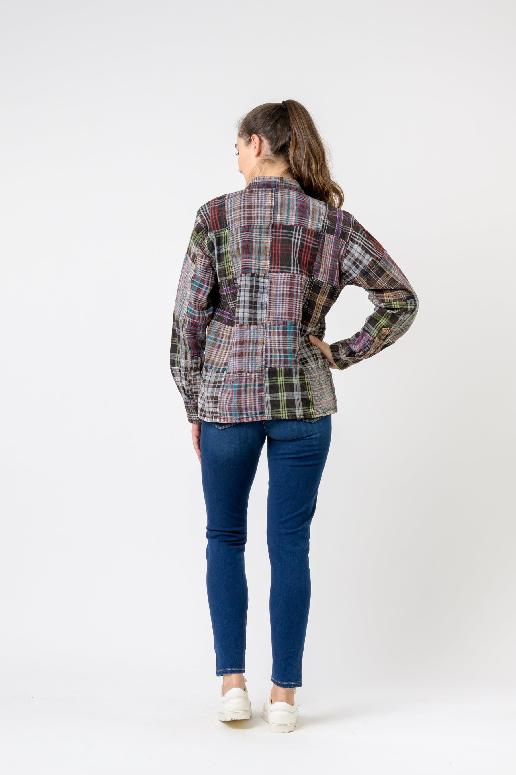Patterned Cotton Long Sleeve Top - Multicolor