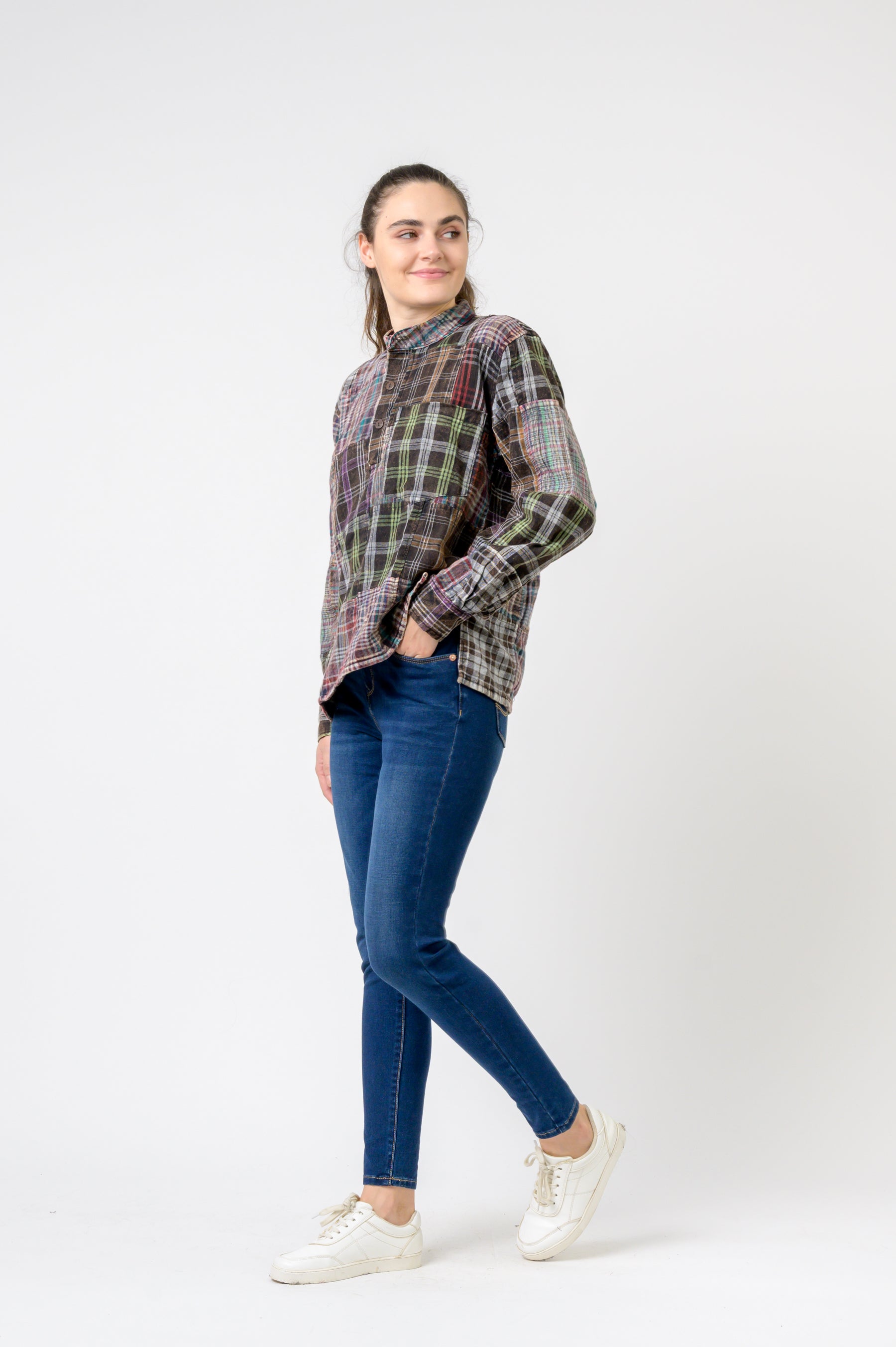 Patterned Cotton Long Sleeve Top - Multicolor