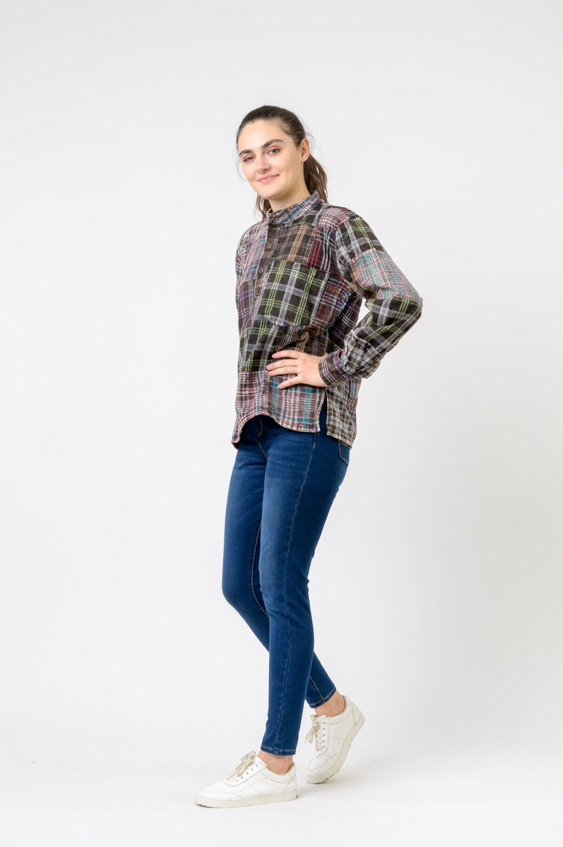 Patterned Cotton Long Sleeve Top