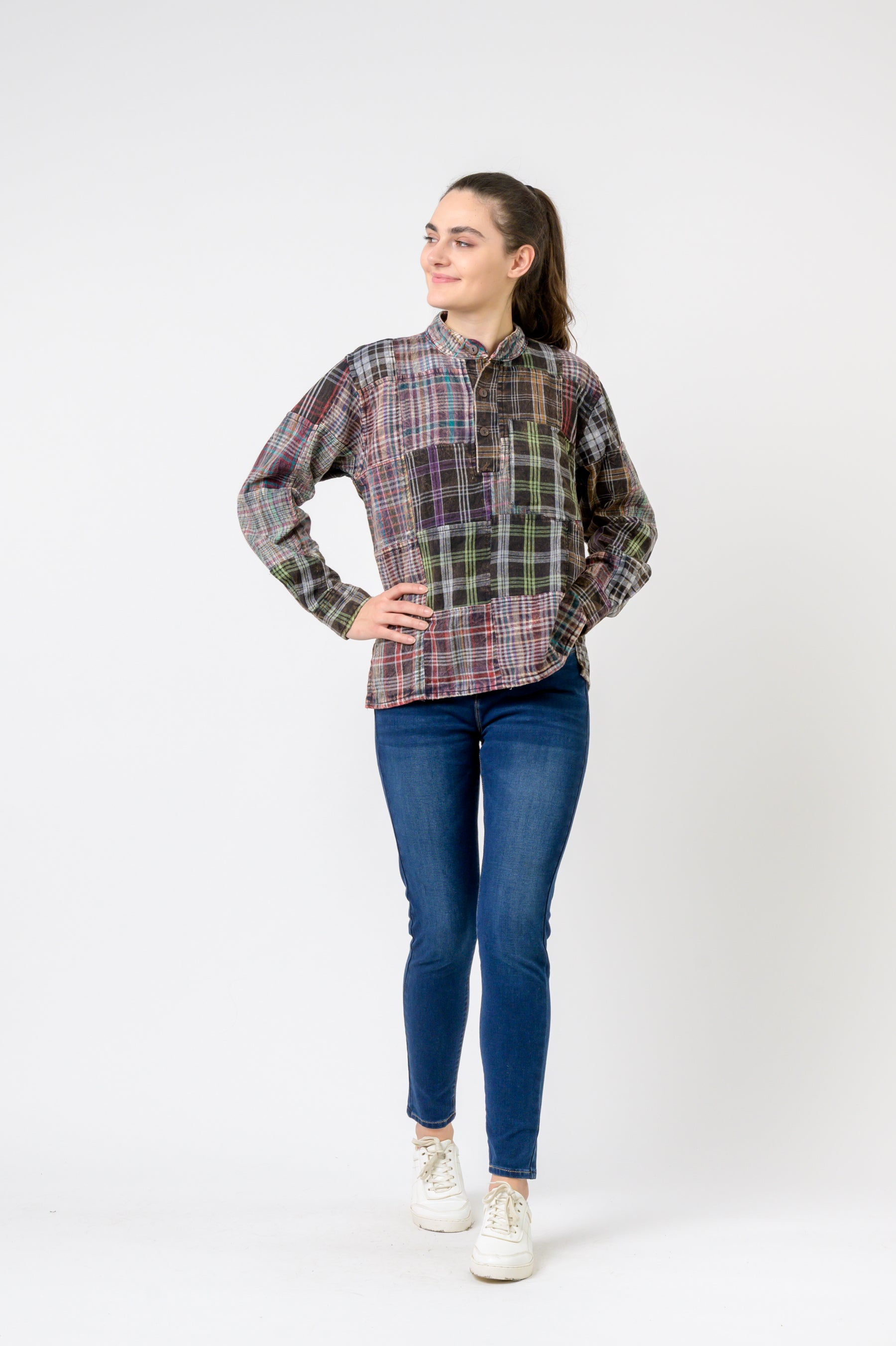 Patterned Cotton Long Sleeve Top