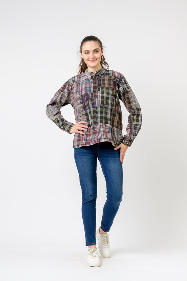 Patterned Cotton Long Sleeve Top - Multicolor
