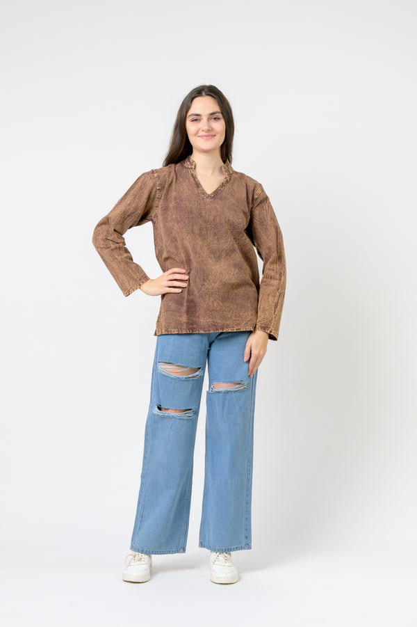 Solid Long Sleeve Top - Brown