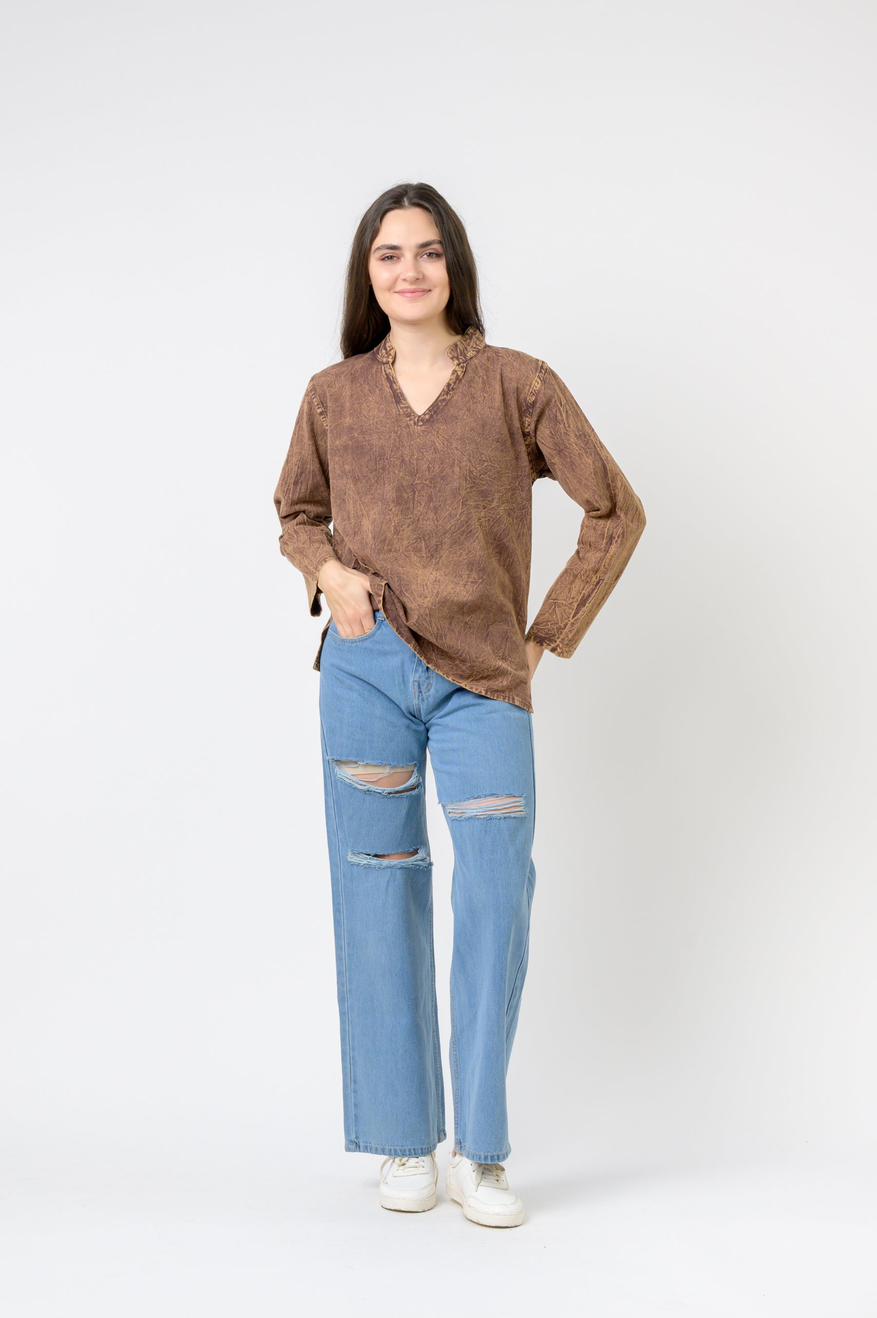 Solid Long Sleeve Top - Brown