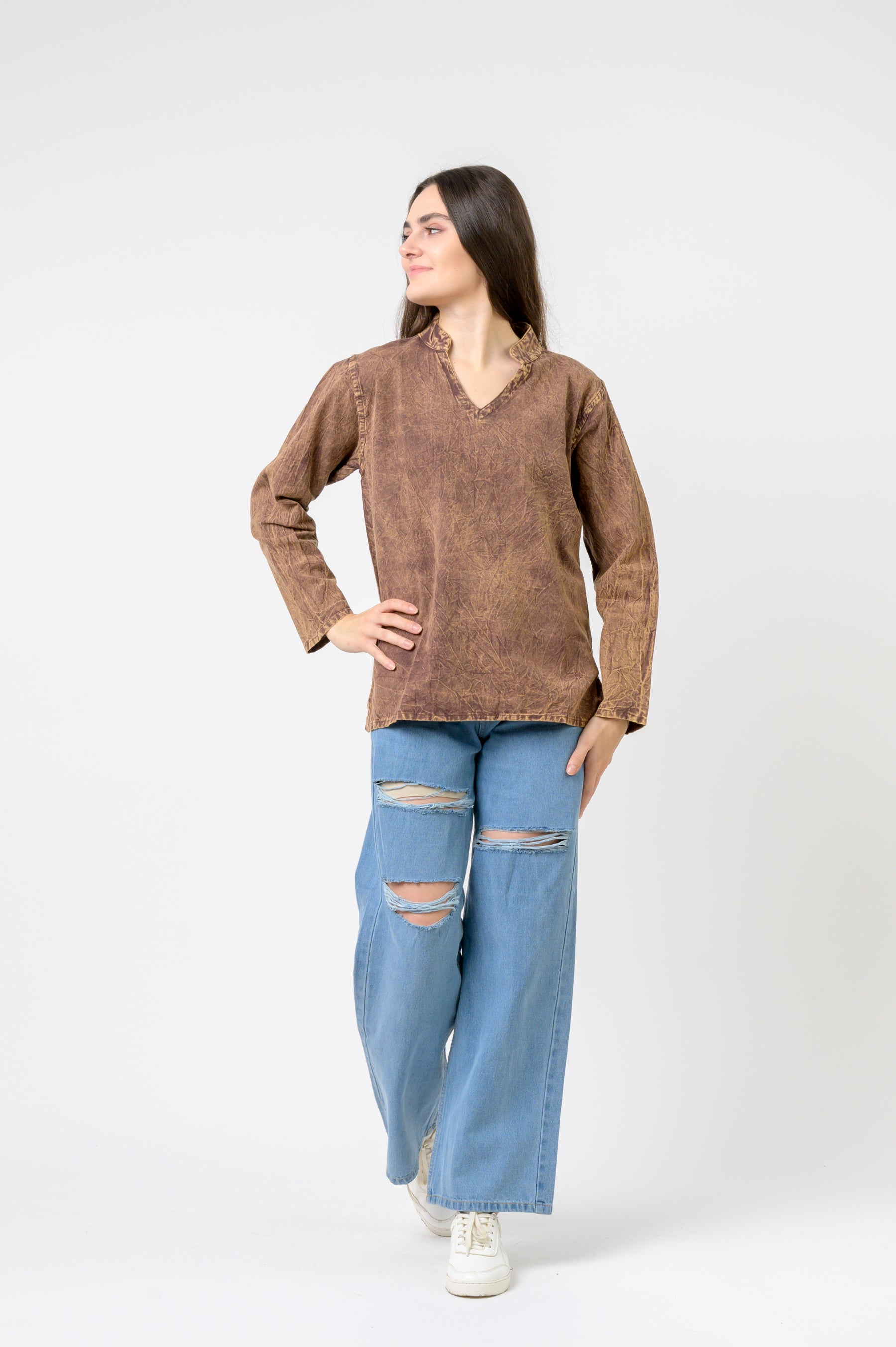Solid Long Sleeve Top - Brown