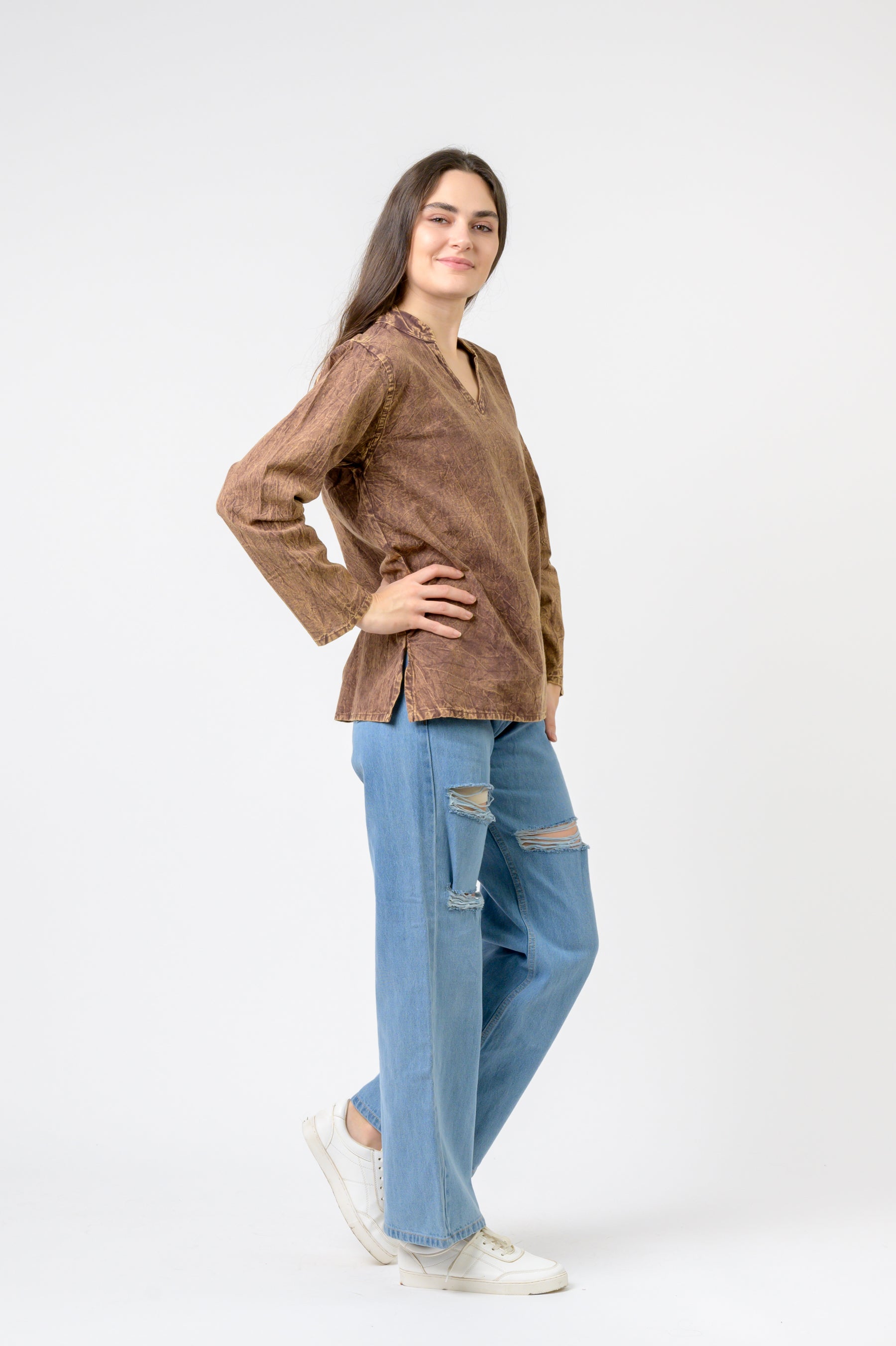 Solid Long Sleeve Top - Brown