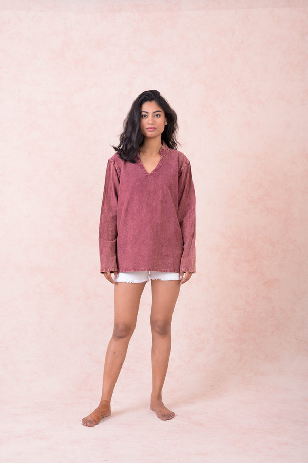 Solid Long Sleeve Top - Maroon