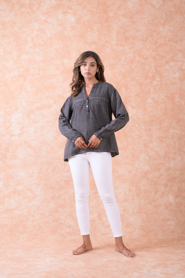 Pattern Long Sleeve Top - Black