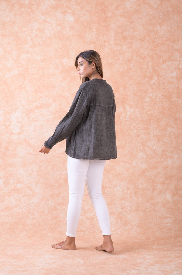 Pattern Long Sleeve Top - Black