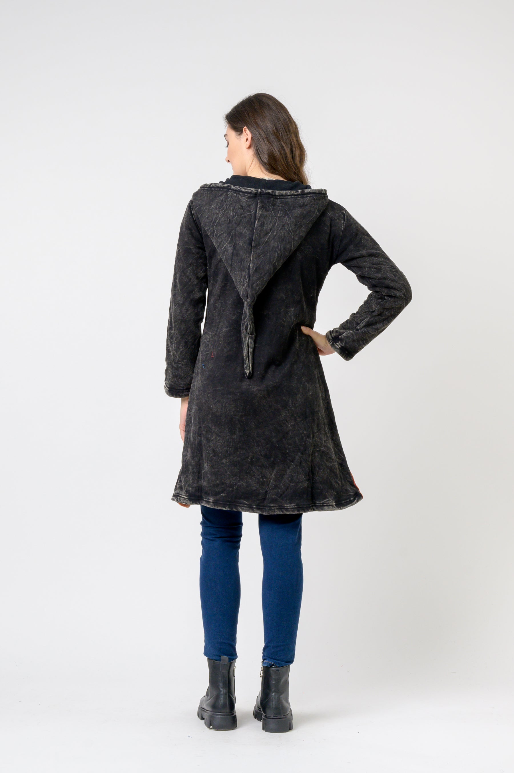 Patterned Long Sleeve Cotton Top - Black