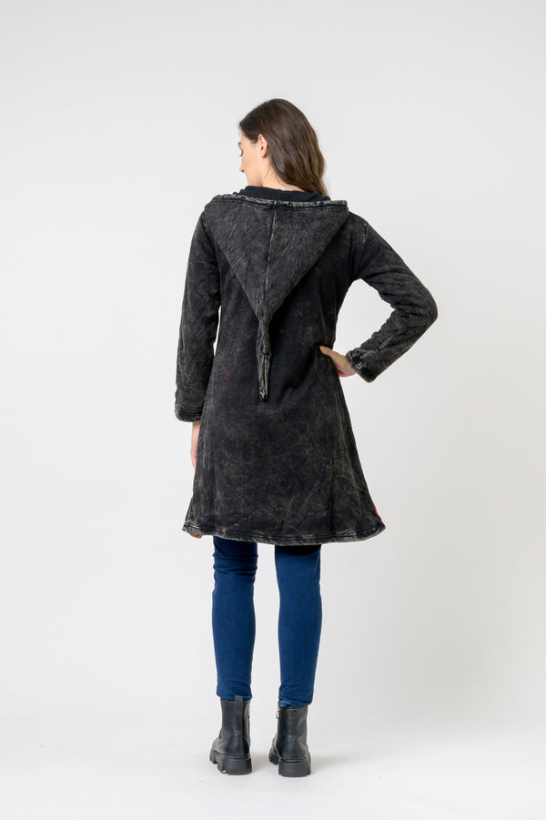 Patterned Long Sleeve Cotton Top - Black